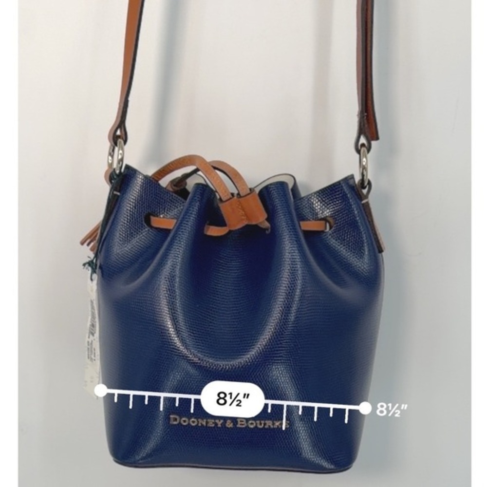 Dooney & Bourke Serena Drawstring Crossbody Blue Lizard Embossed Leather 104-29 - Picture 4 of 16